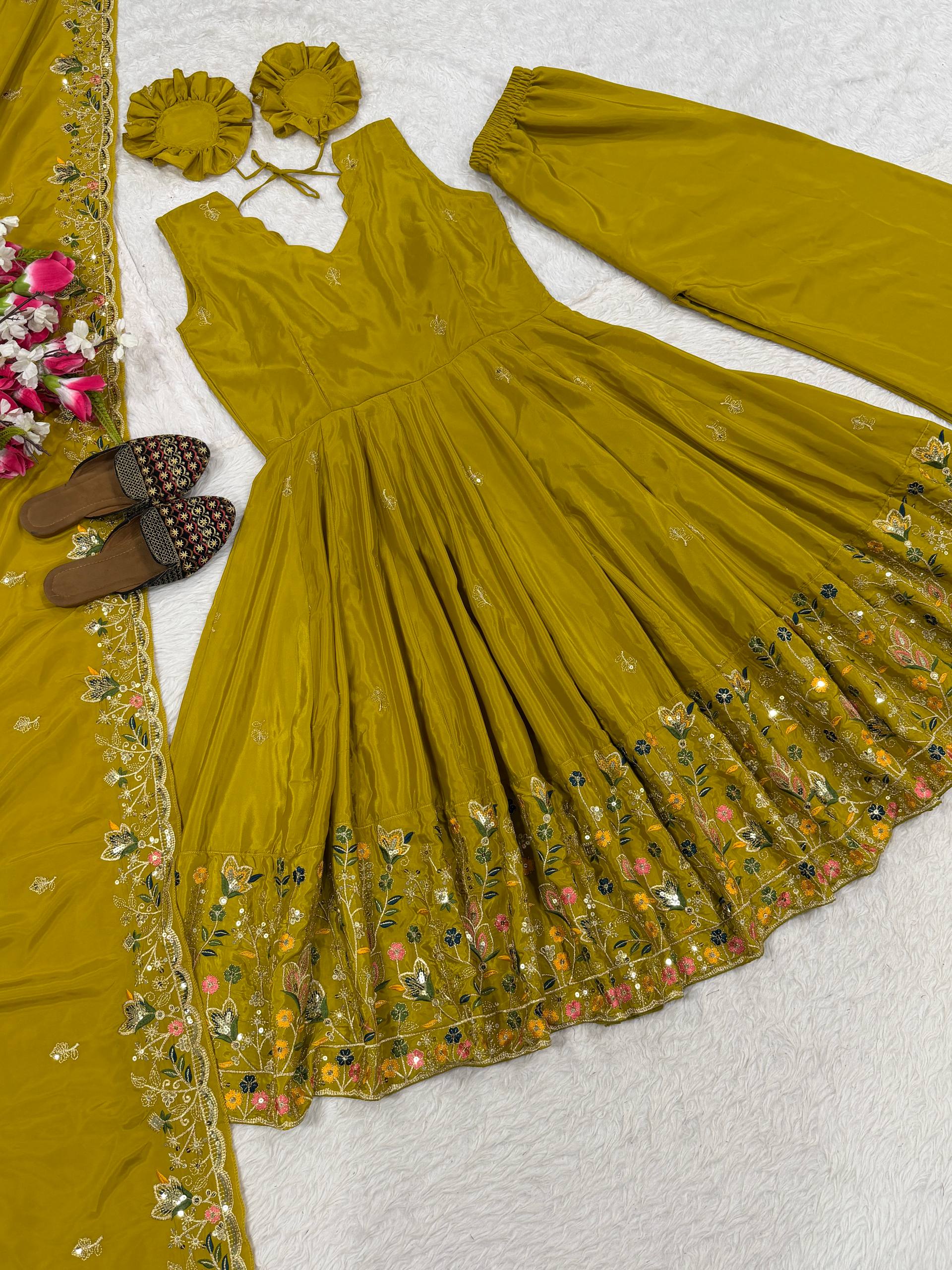 The Radiant Mustard Botanical-Hem Anarkali